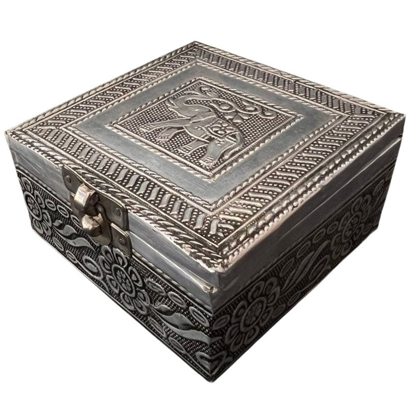 Alloy White Metal Box Elephant Square