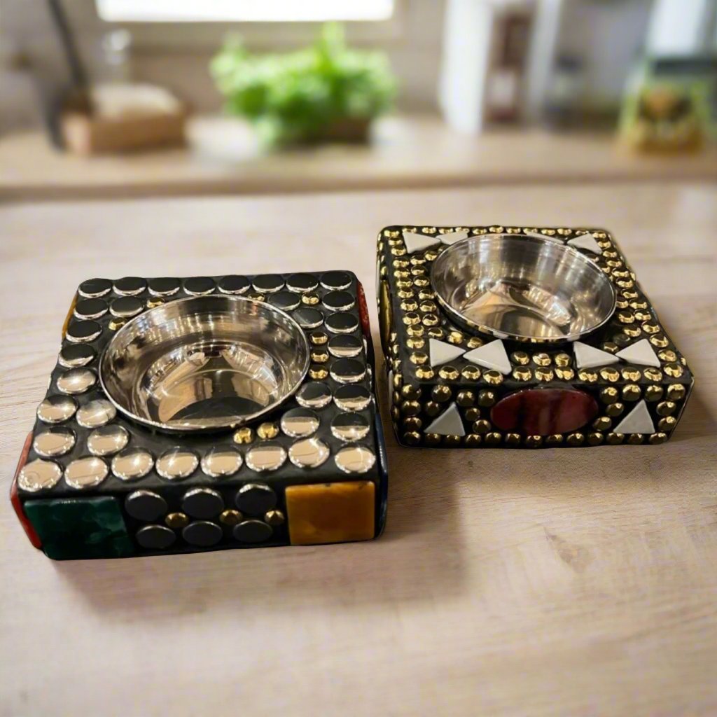 Antique White Metal Brass Ashtray With GemStones