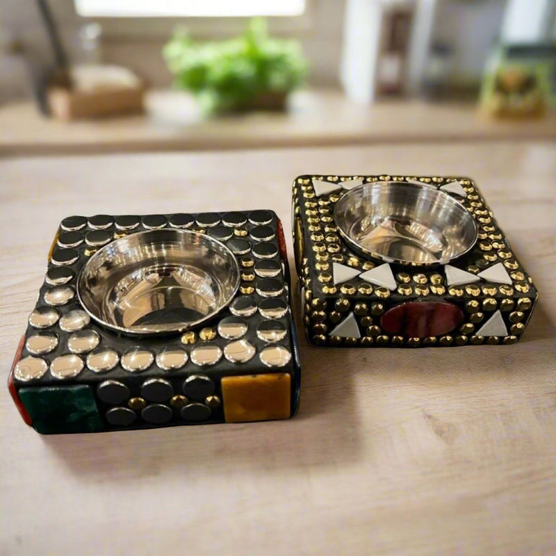 Antique White Metal Brass Ashtray With GemStones