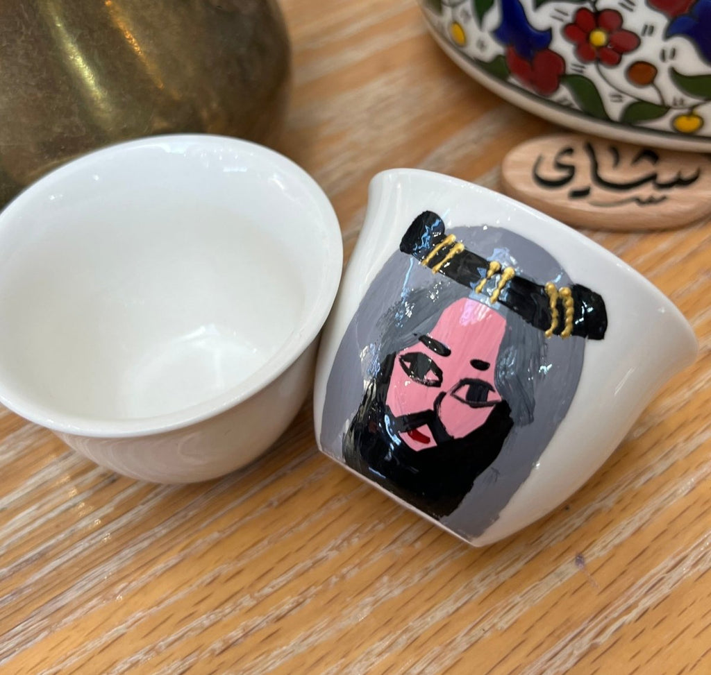 Arabian Coffee Cup Handprinted Bedouin Man