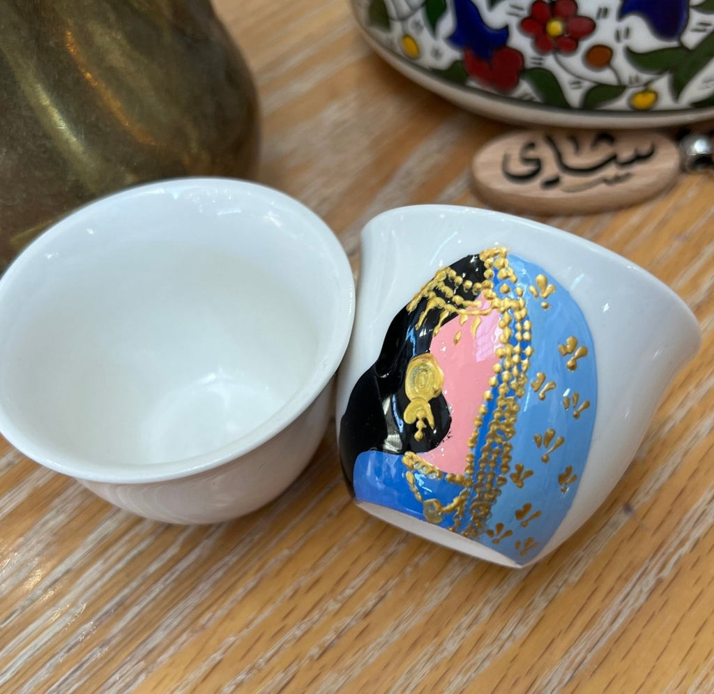 Arabian Coffee Cup Handprinted Bedouin Woman