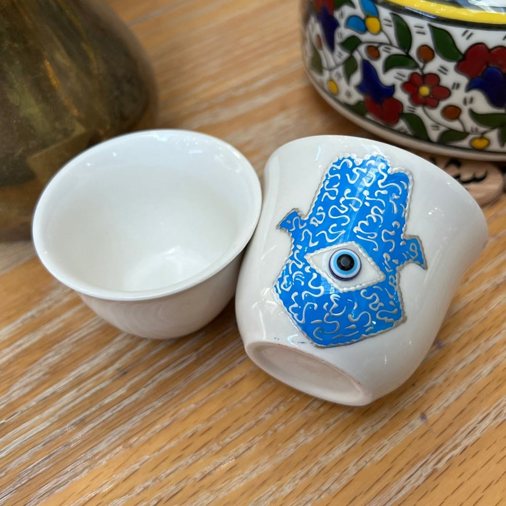 Arabian Coffee Cup Handprinted Blue Eye Hamsa