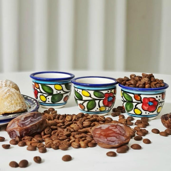 Arabian Coffee Cups Made in Palestine Hand Painted Palestinian Ceramic