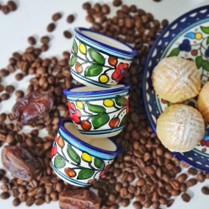 Arabian Coffee Cups Made in Palestine Hand Painted Palestinian Ceramic