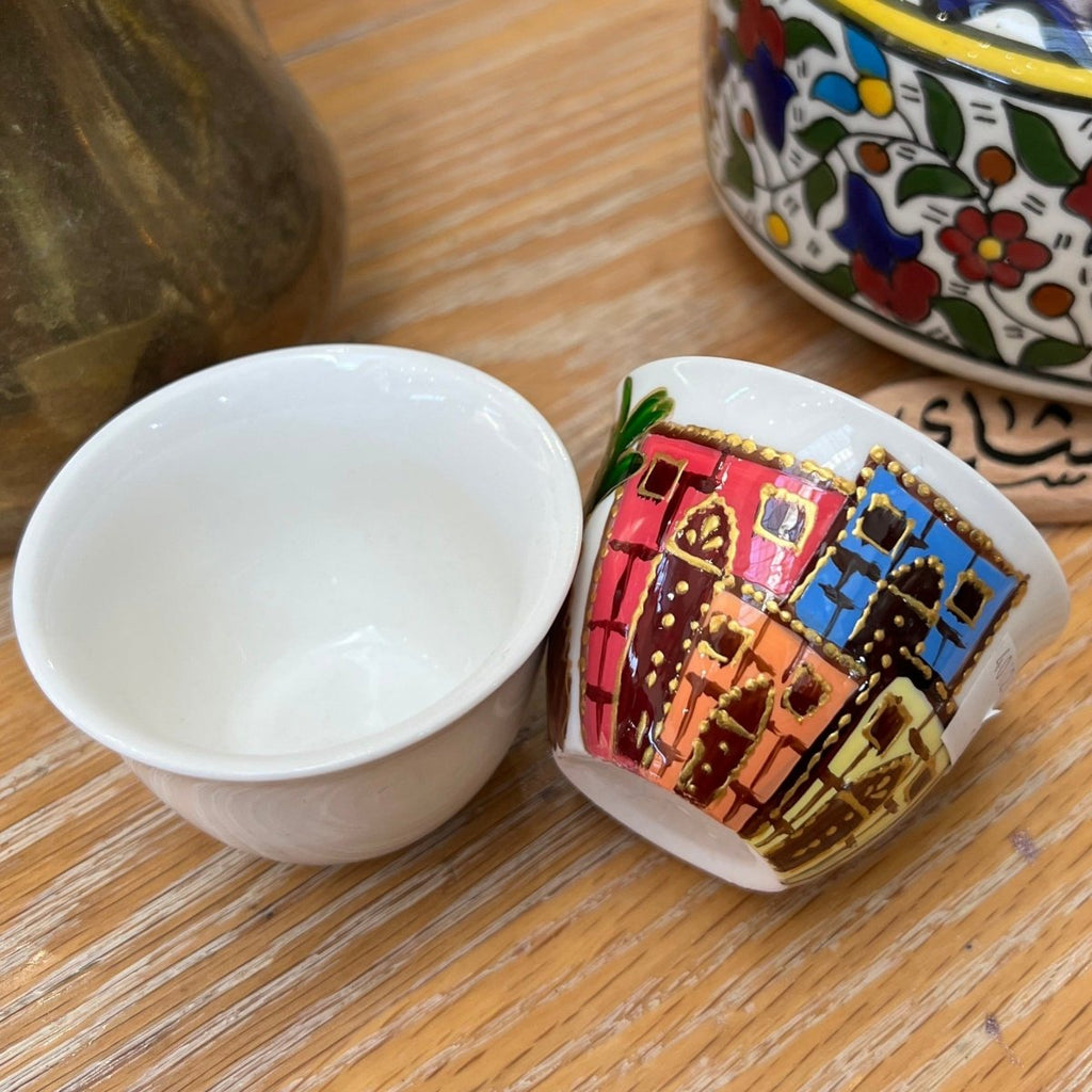 Arabic Coffee Cup Clay Home with Trees Hand Painted