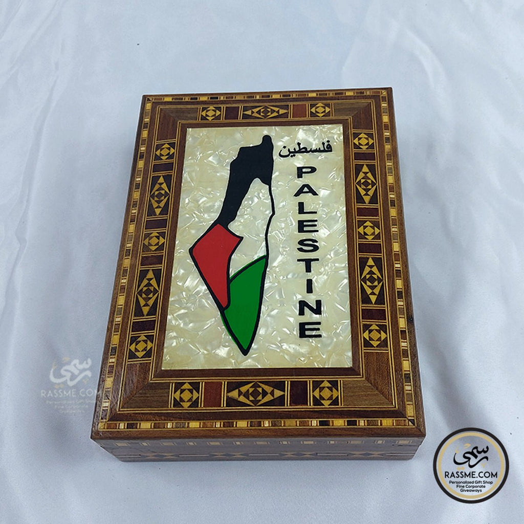 Handcrafted Mosaics Box with mother of pearl Palestine Map