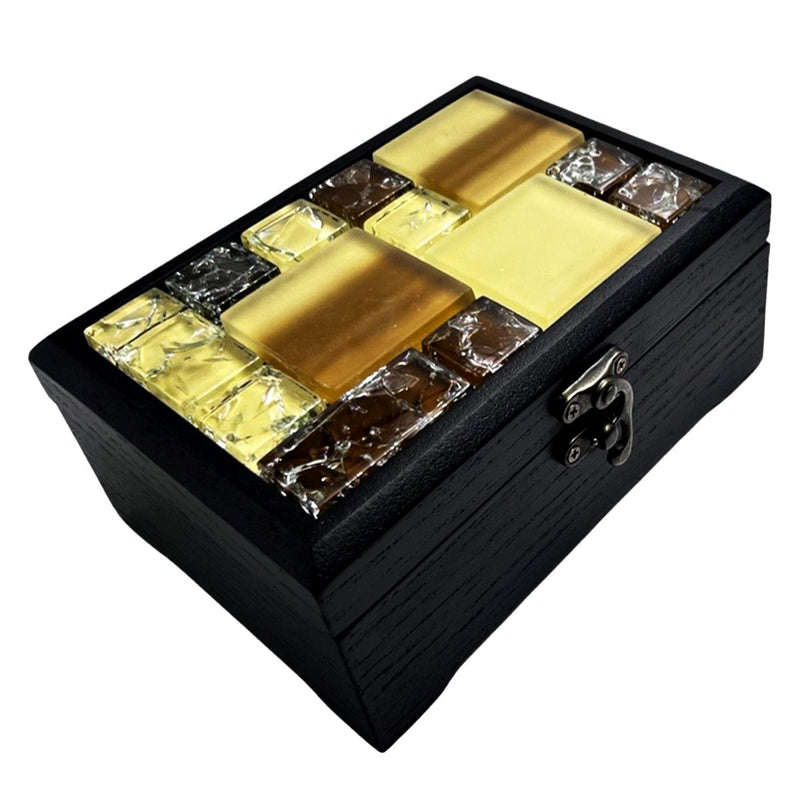 Wooden Business Card Box with Gold-Tone Tile Lid