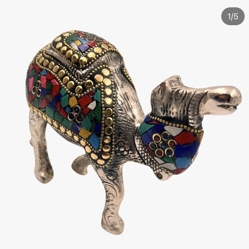 Multicolored Gemstone-Decorated Metal Camel