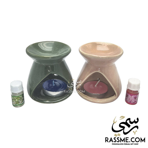 Candle Ceramic Oil Incense Warmer Set - ( Oil & Candle Included )