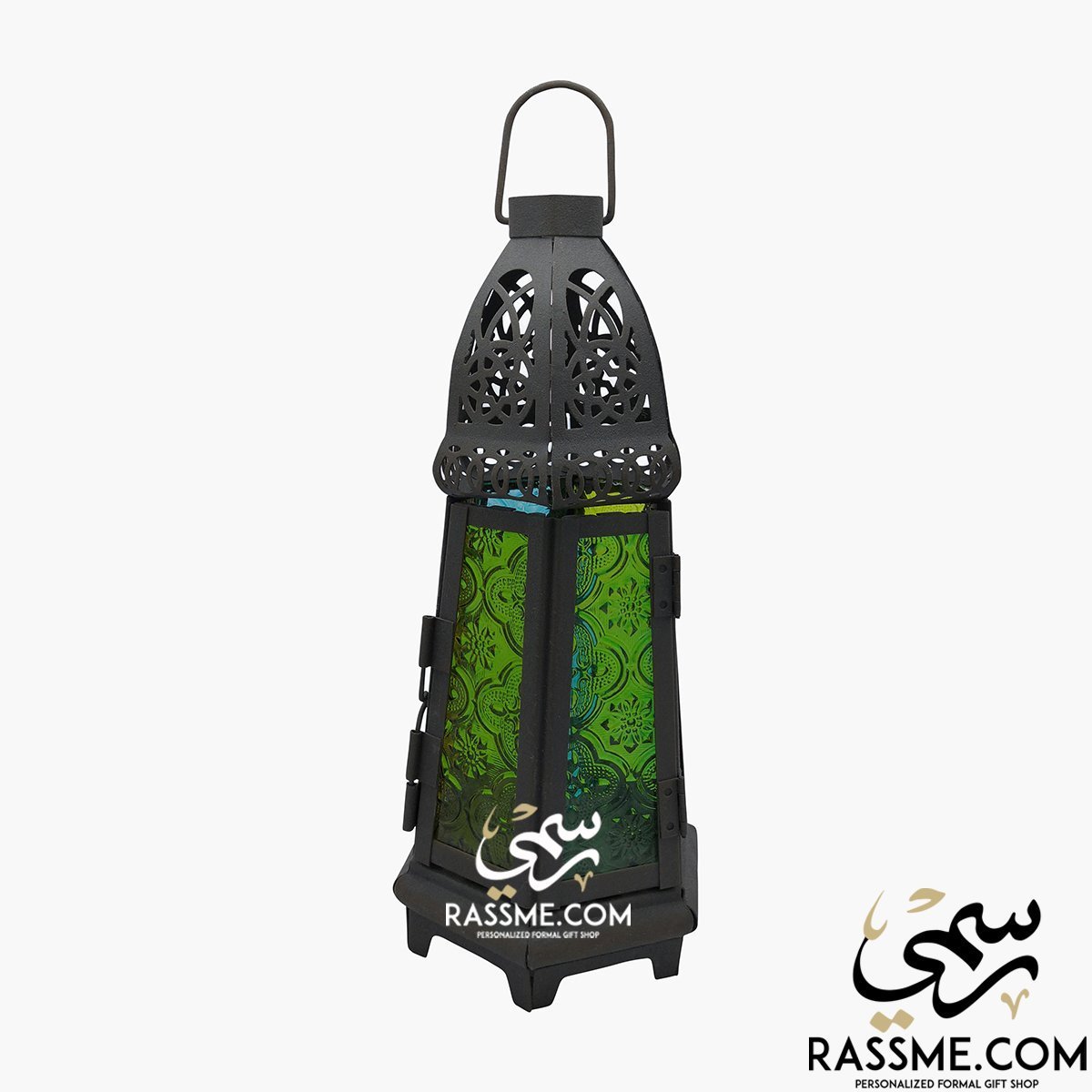 Candle Tower Blue And Green Glass Ramadan Lantern Desk