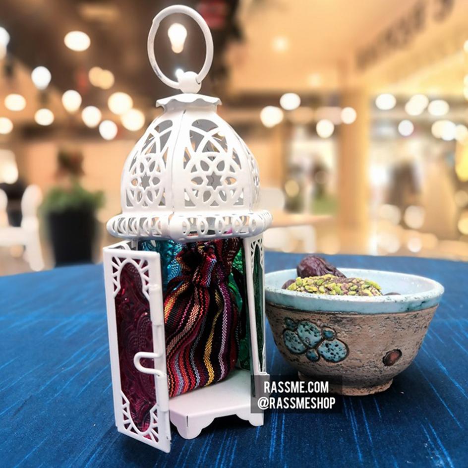 Candle White Arabian Glass Ramadan Lantern Desk