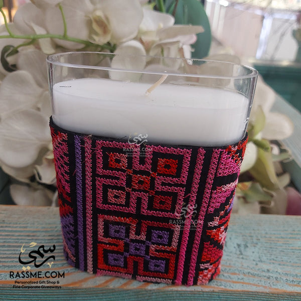 Personalized Tatreez Candle Glass Wide