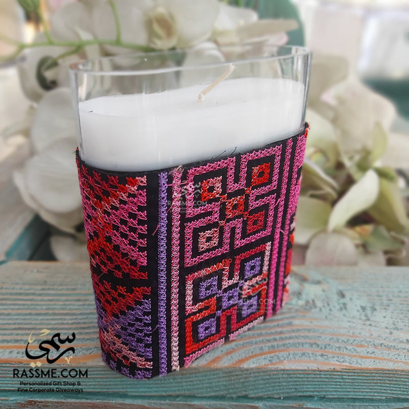 Personalized Tatreez Candle Glass Wide