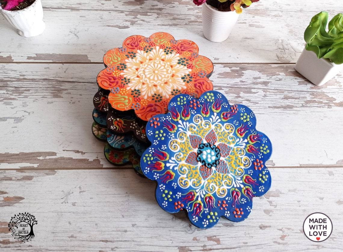 Ceramic Coaster Wall Dishes, Ceramic Tile Trivet, Hot Pad, Kitchen Decor hanging