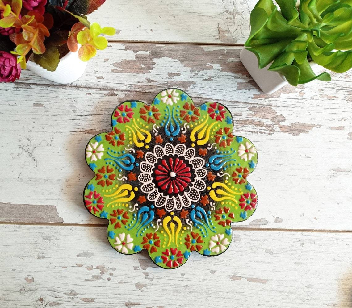 Ceramic Coaster Wall Dishes, Ceramic Tile Trivet, Hot Pad, Kitchen Decor hanging