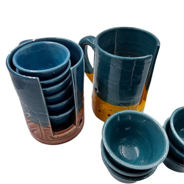 Coffee Six Cups Set Handcrafted Ceramic With Holder
