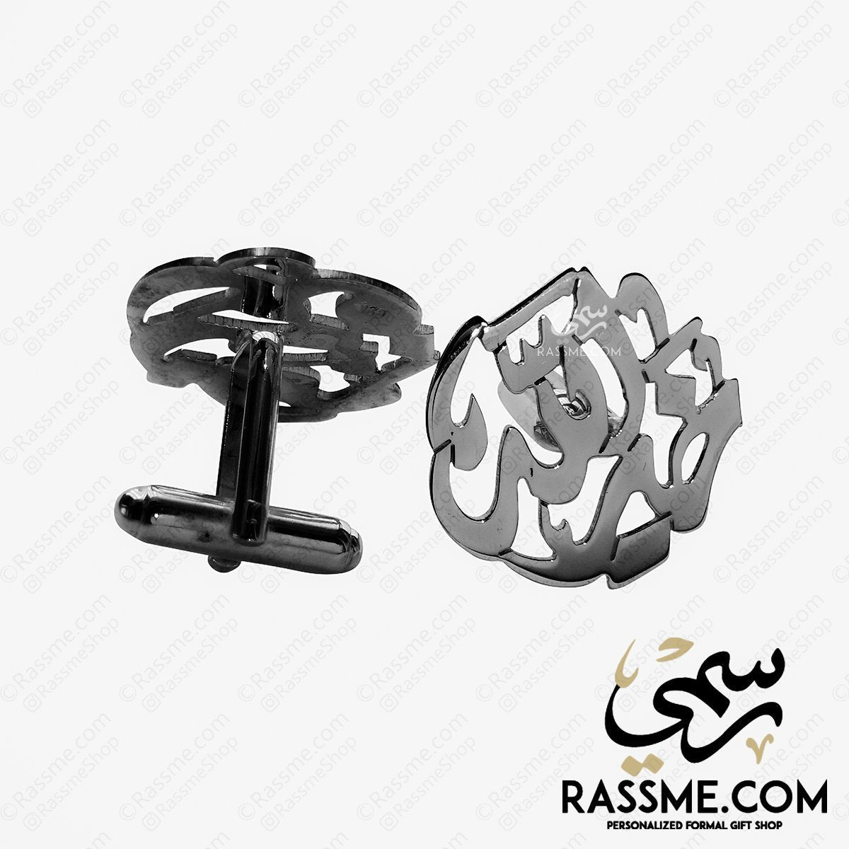 Customized Silver 925 Cufflinks Rhodium Plated - Arabic and English