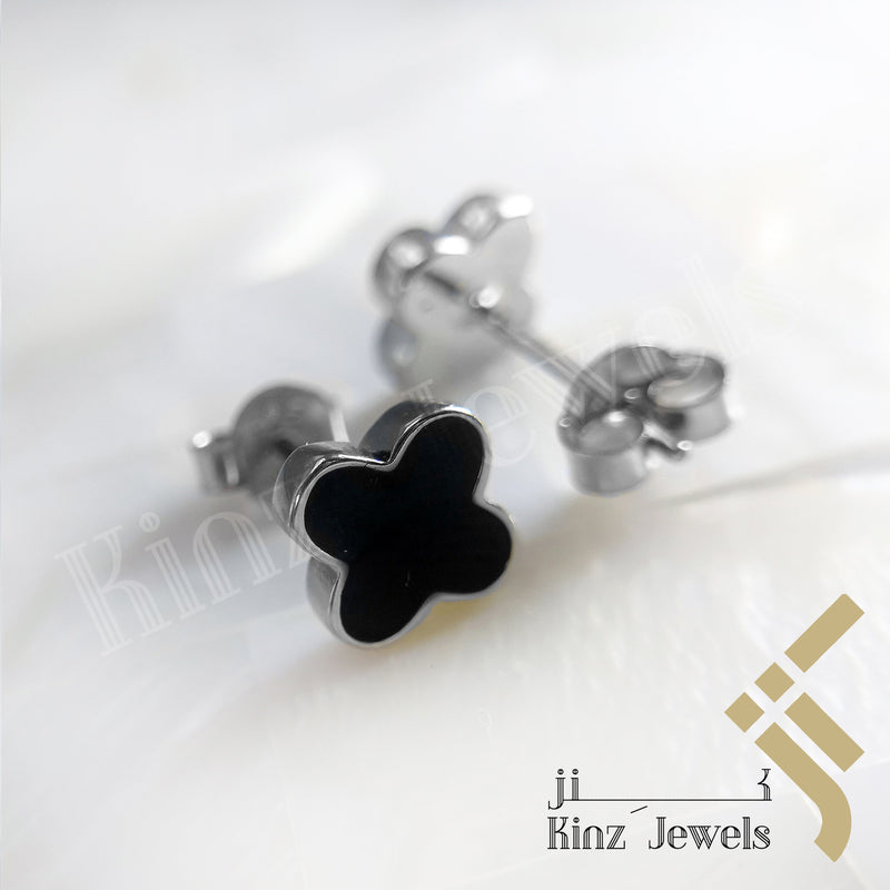 Sterling Silver Rhodium Vermeil Black Van Cleef Inspired Earring