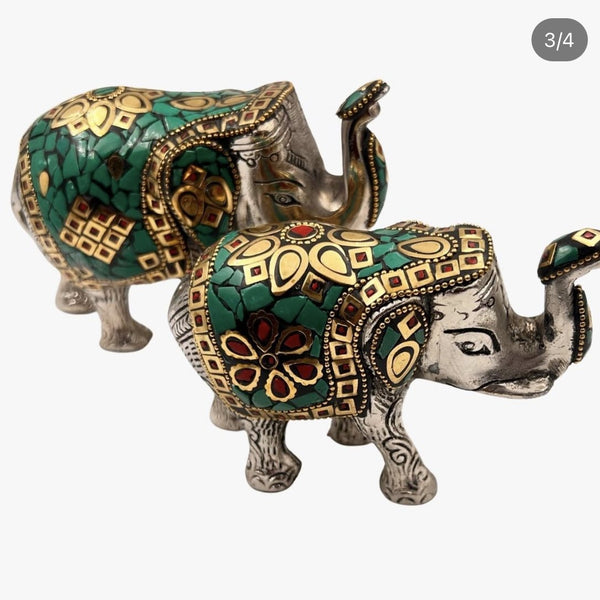 Elephant Gemstone with White Metal and Brass