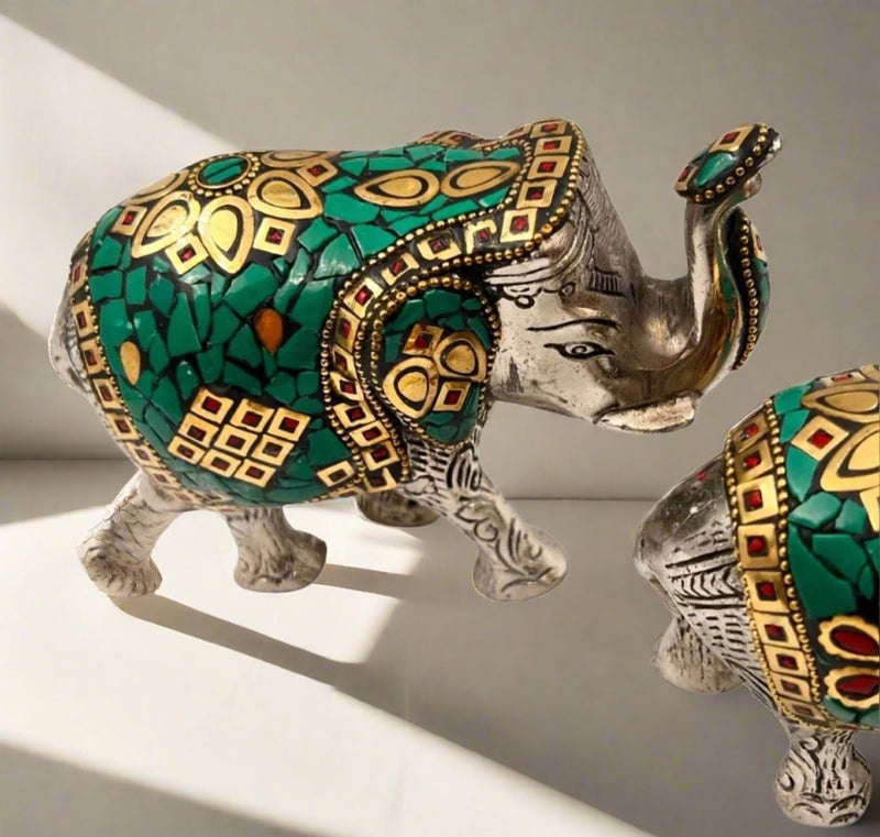 Elephant Gemstone with White Metal and Brass
