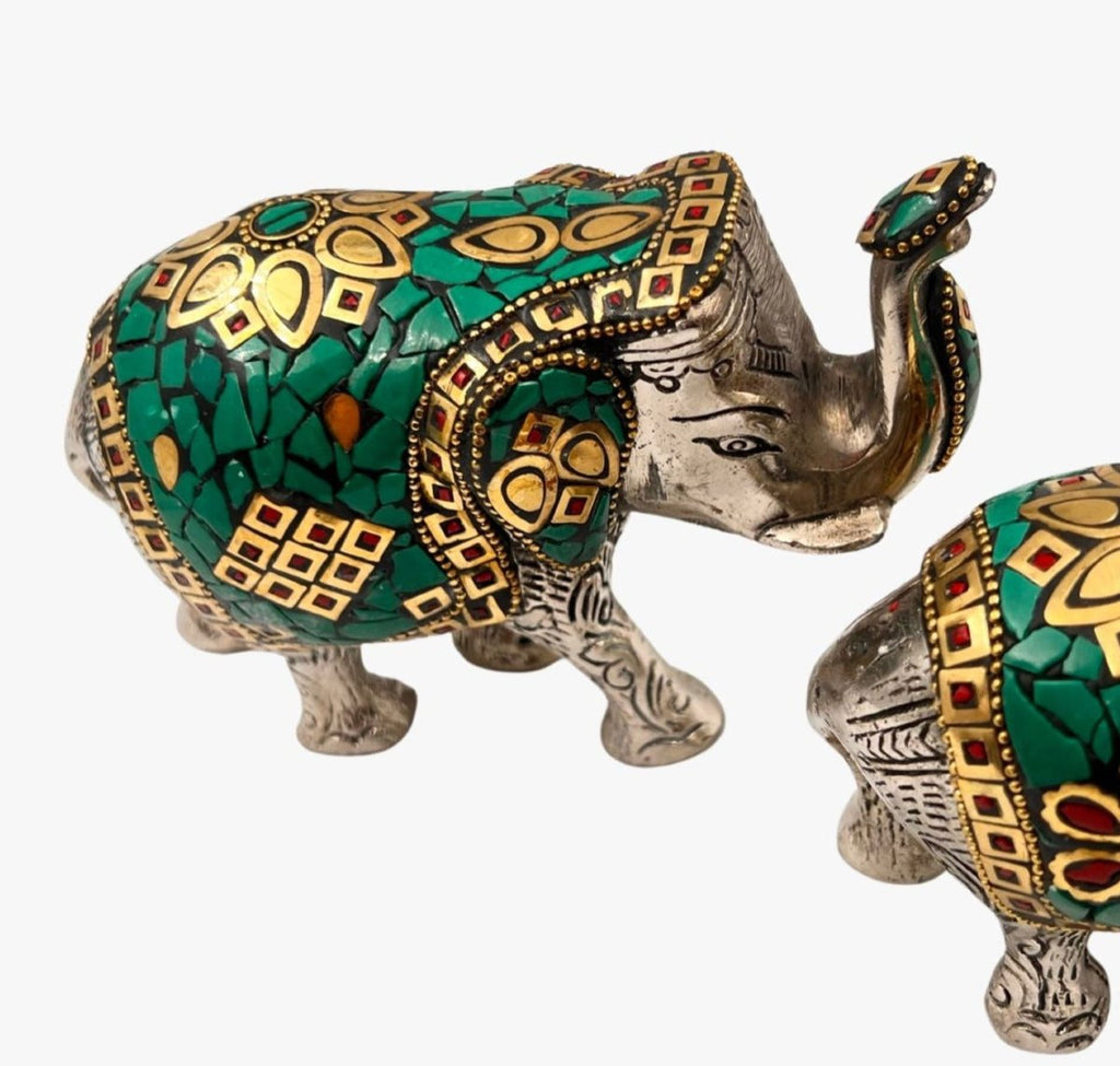 Elephant Gemstone with White Metal and Brass