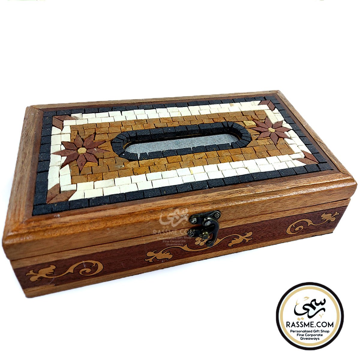 Wooden Tissue Box Cover With Mosaics Stones