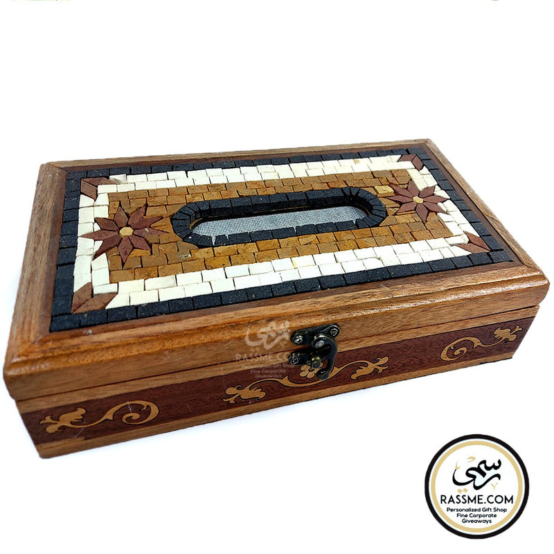 Wooden Tissue Box Cover With Mosaics Stones