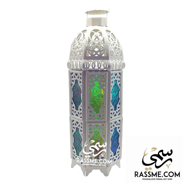 Flameless White Tower Arabian Glass Ramadan Lantern Desk