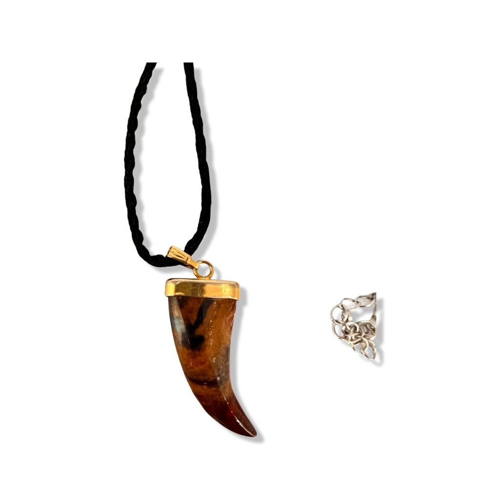Gemstone Brown Agate Wolf Fang Necklace