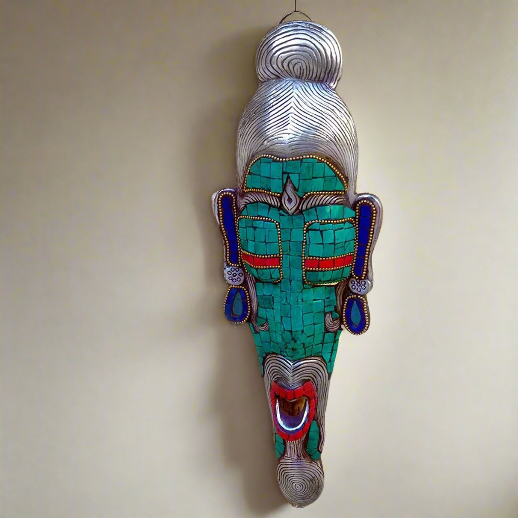 Genuine Gemstones Turquoises, Coral & Lapis Hanging African Mask