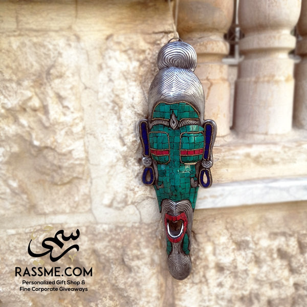 Genuine Gemstones Turquoises, Coral & Lapis Hanging African Mask