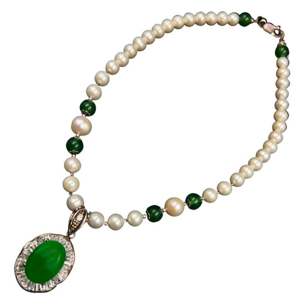 Genuine Mother of Pearl Sterling Silver With Jade Stone