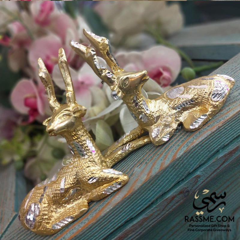 Couple Deer Ornament Crafts Figurine Metal Decor Indoor Statue Art Gold