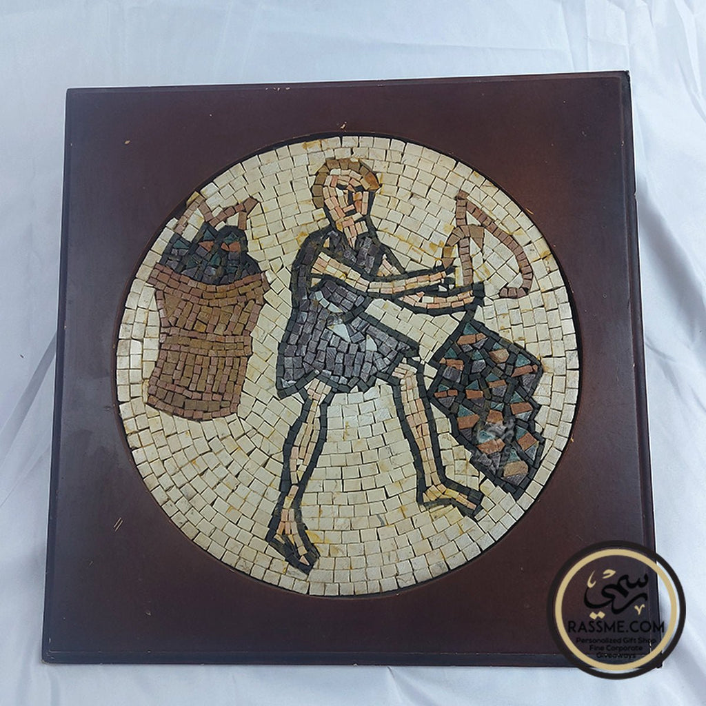 Large Wooden Frame Mosaic Fragment Harvesting The Grapes