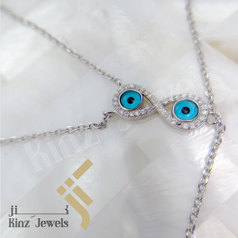 Sterling Silver Evil Eye Infinity Finger Bracelet Zircon Stones
