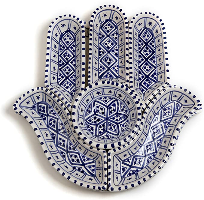 Hamsa Nut Dish Plate Serving Dish Chip and Dip Set Chanuka