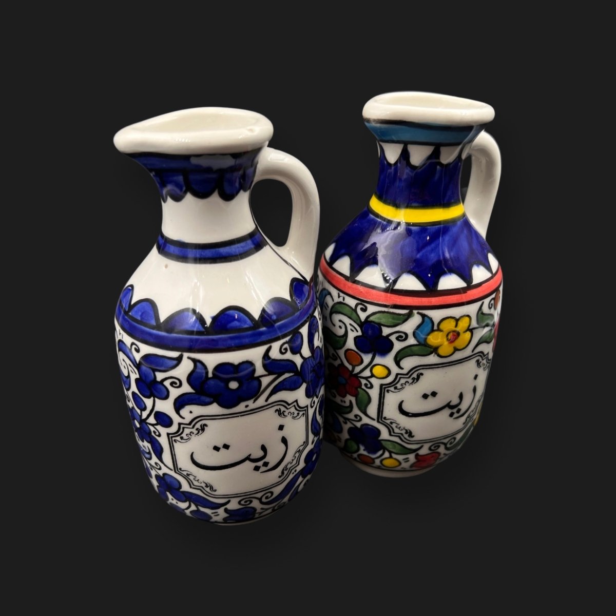 Hand Paint Palestinian Ceramics Olive Oil Bottle Zeit Zaitoun - قنينة زيت زيتون
