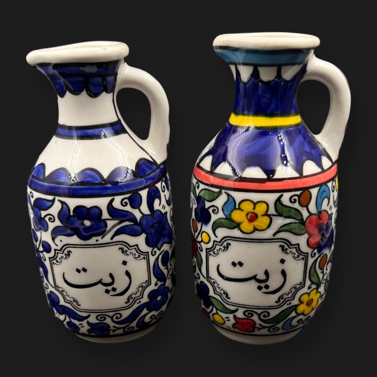 Hand Paint Palestinian Ceramics Olive Oil Bottle Zeit Zaitoun - قنينة زيت زيتون