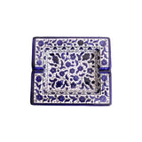 Hand Painted SQUARE Blue Ceramic Floral Ashtray Hebron Pottery
