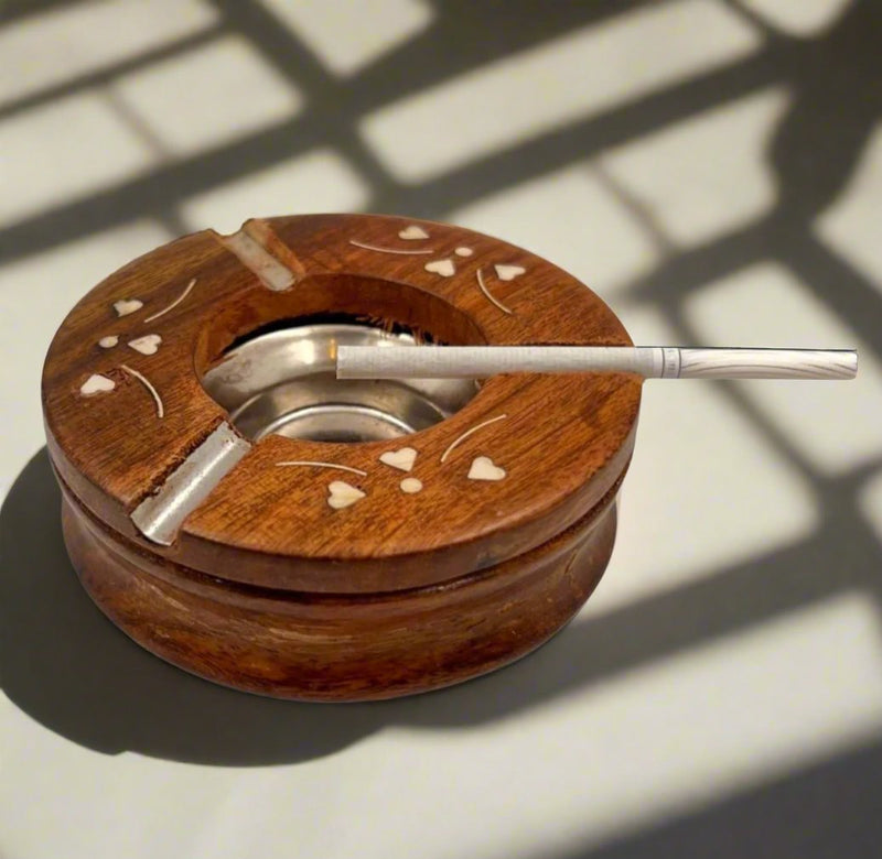 Handcrafted Wooden Ashtray Rose Wood With Brass