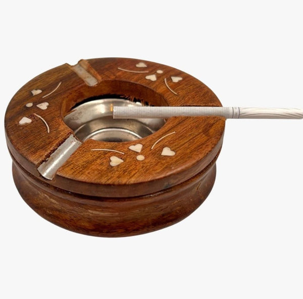 Handcrafted Wooden Ashtray Rose Wood With Brass