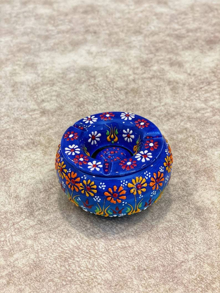 Handmade Ceramic Ashtray with Lid Decorative Turkish Hand Painted