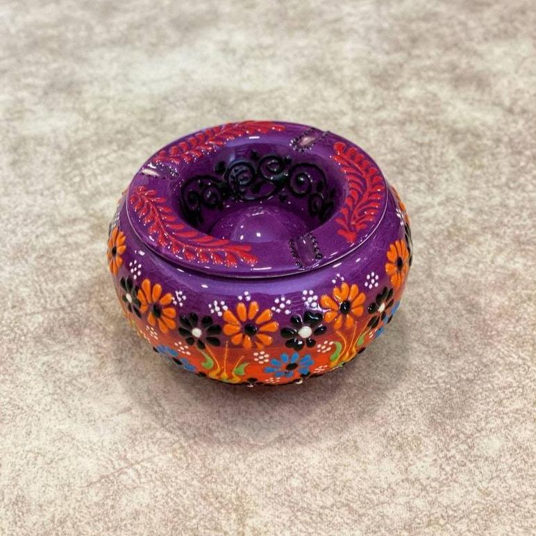 Handmade Ceramic Ashtray with Lid Decorative Turkish Hand Painted