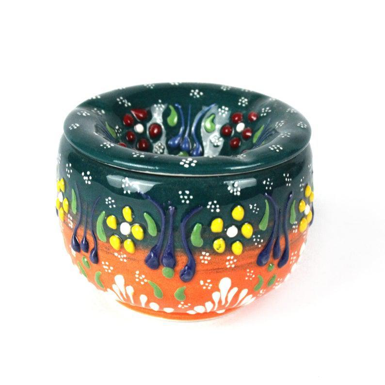 Handmade Ceramic Ashtray with Lid Decorative Turkish Hand Painted