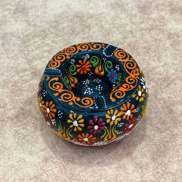 Handmade Ceramic Ashtray with Lid Decorative Turkish Hand Painted