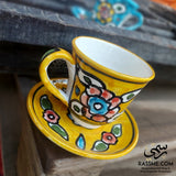 Handmade Ceramic Floral Tea Cup With Saucer Plate Pottery