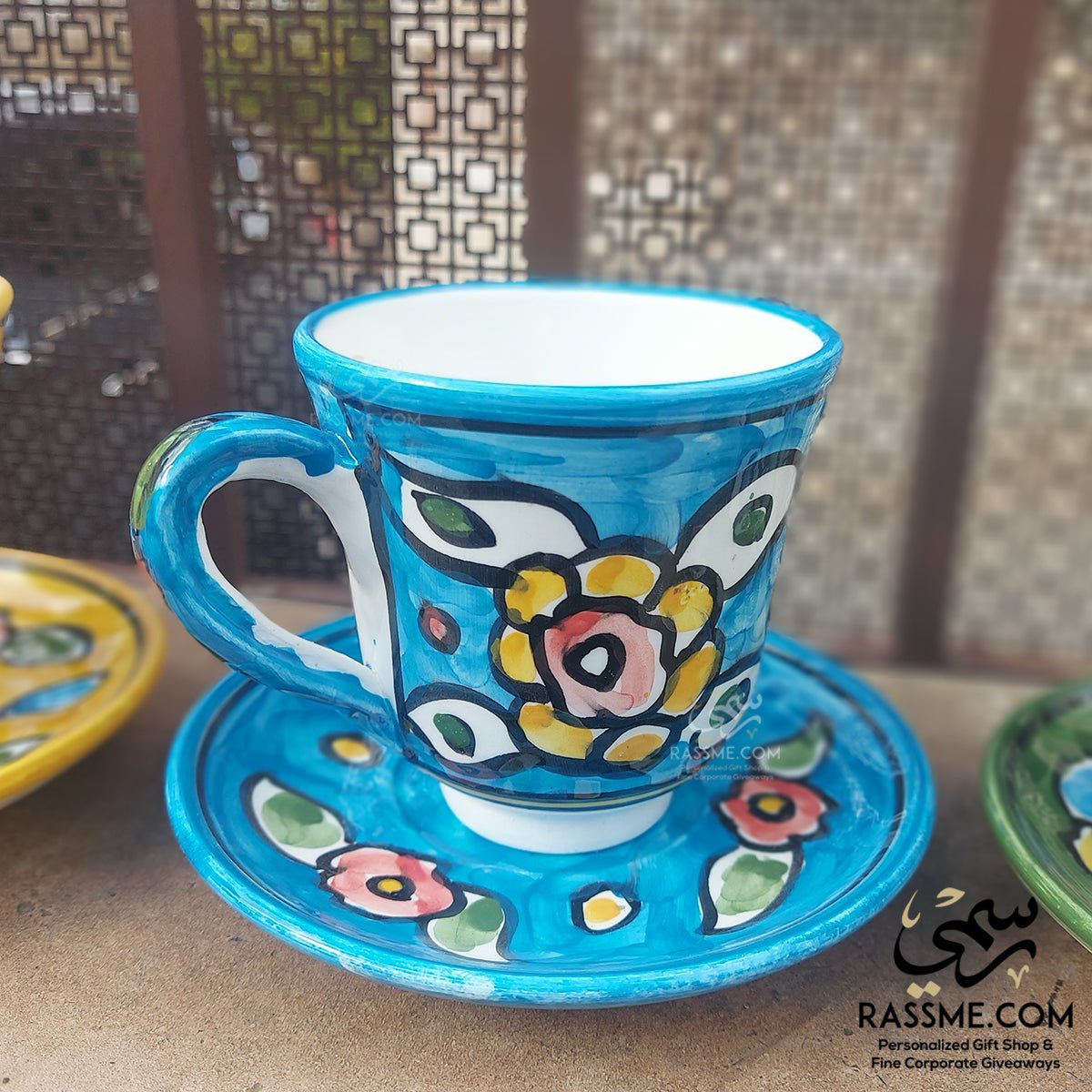 Handmade Ceramic Floral Tea Cup With Saucer Plate Pottery