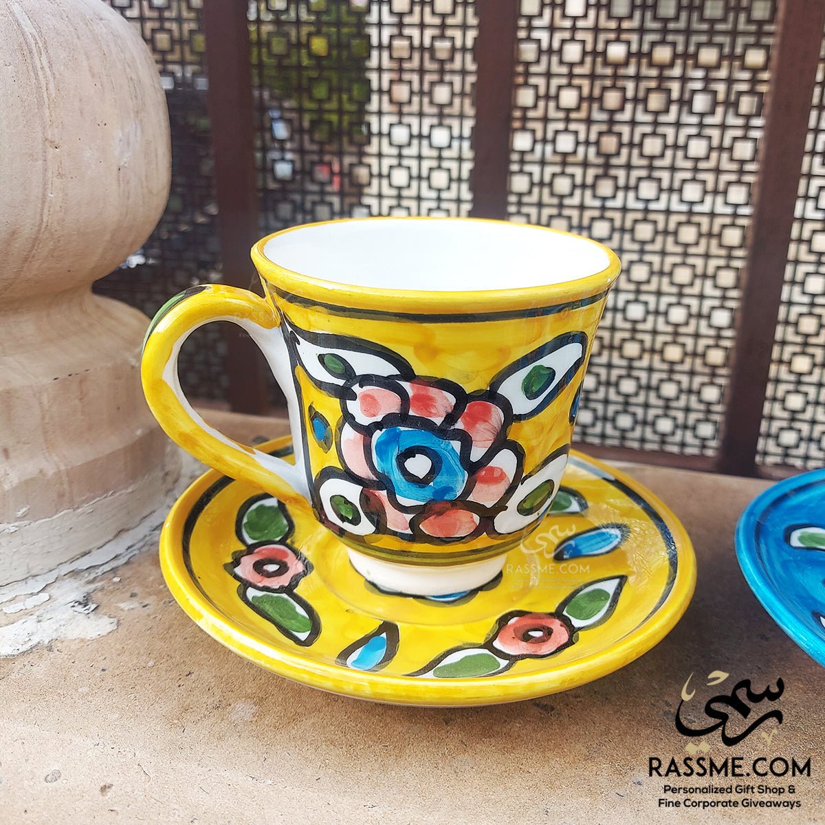 Handmade Ceramic Floral Tea Cup With Saucer Plate Pottery
