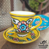 Handmade Ceramic Floral Tea Cup With Saucer Plate Pottery