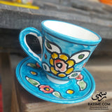 Handmade Ceramic Floral Tea Cup With Saucer Plate Pottery